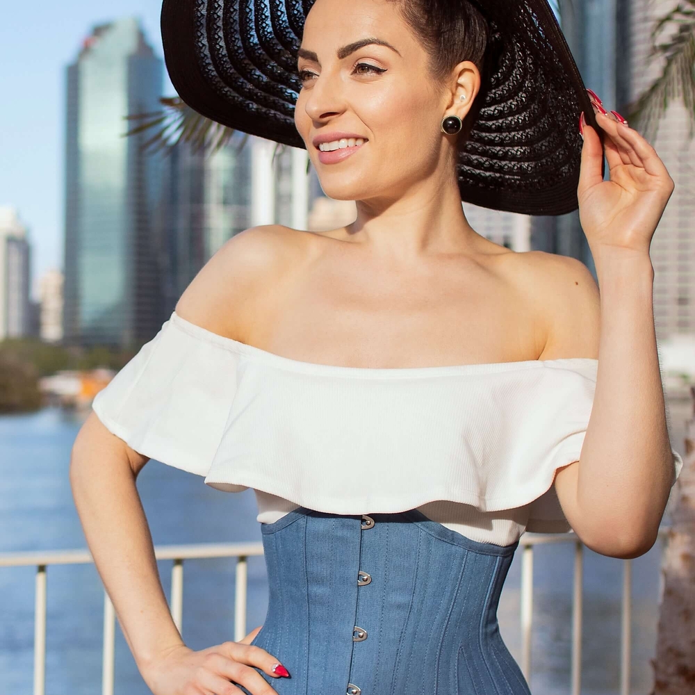 Corset Story Denim Cotton Waspie Corset Size 30"